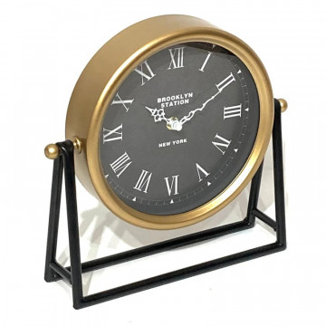 Ceas de birou metal negru si auriu vintage