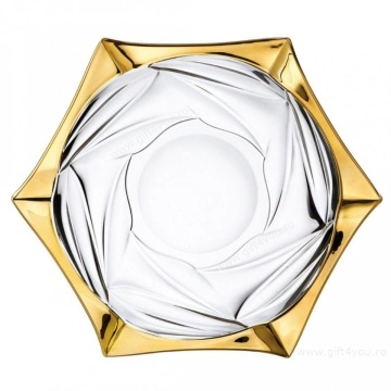 Cristal Bohemia - Platou Elisee Aura cu bordura aurie 33 cm - Img 2