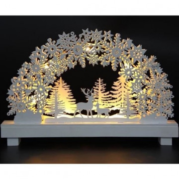 Decor Craciun - Arcada luminoasa de lemn cu brazi si caprioare