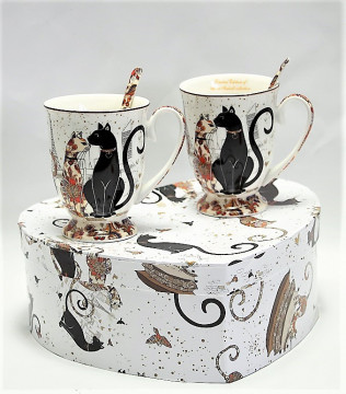 Set cadou 2 cani cu lingurite Happy Cats 300 ml