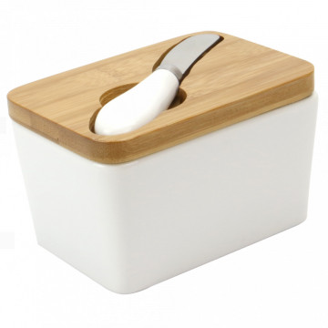 Untiera clasica cu capac din bambus si cutit din inox pentru intins untul