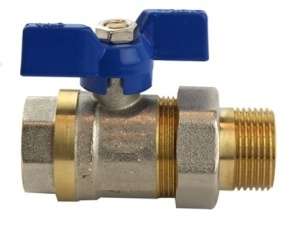 Robinet sferic de izolare DREPT Dn 25 cu niplu inclus cu maner albastru (retur) 1"FI x 1"FE