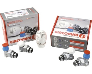 Set robineți radiator colțar, (tur-retur) Giacomini, cu cap termostatic 1/2”