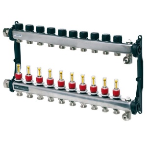 Colector distribuitor din inox Tece, cu debitmetre, 1" 10 iesiri, 3/4" eurocon - Img 1