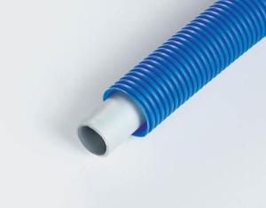 Teava pexal Tiemme cobra - pex alba, 16 x 2.2, colac 50 m, in teaca ondulata albastru cu ext 24.5 mm