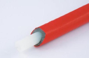 Teava Tiemme cobra - pex alba, 20 x 2.0, colac 100 m , imbracata in izloatie rosie