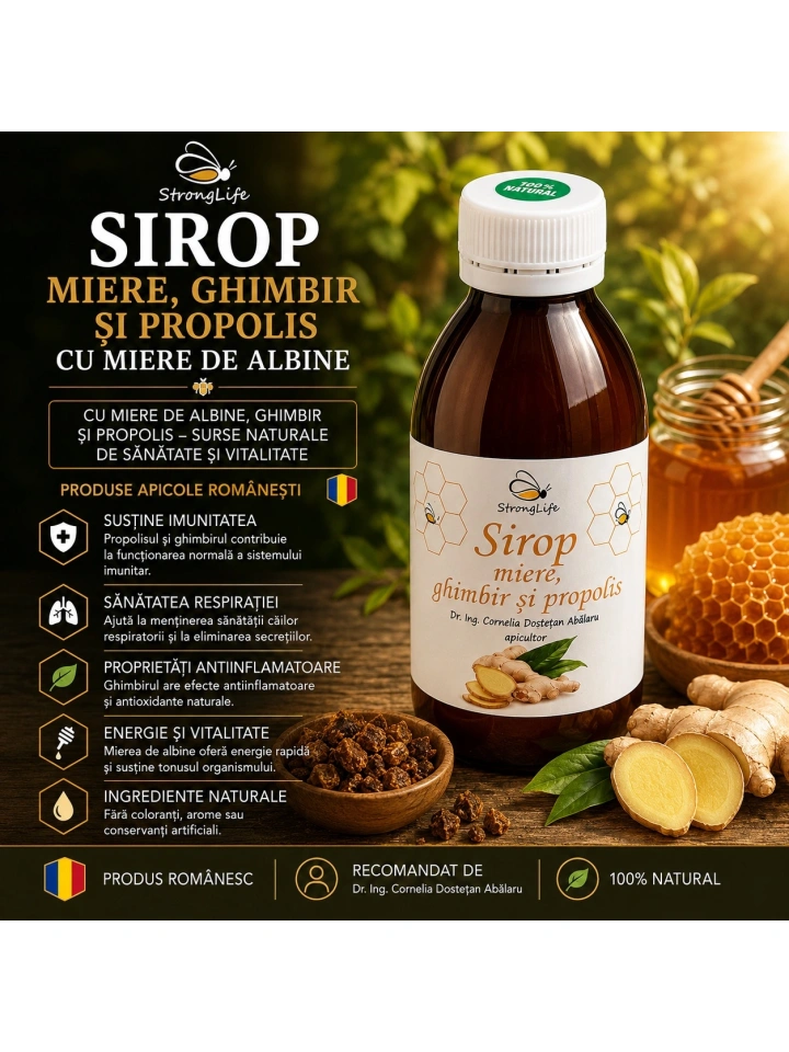 Sirop de ghimbir si propolis cu miere de albine - 200ml by Dr. Ing. Cornelia Dostetan Abalaru apicultor - Img 2
