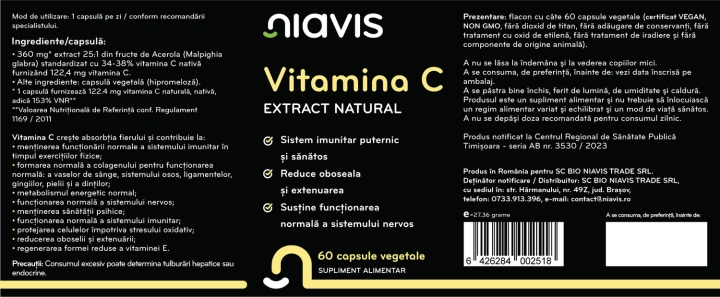 Vitamina C Extract Natural 60 cps - Img 2