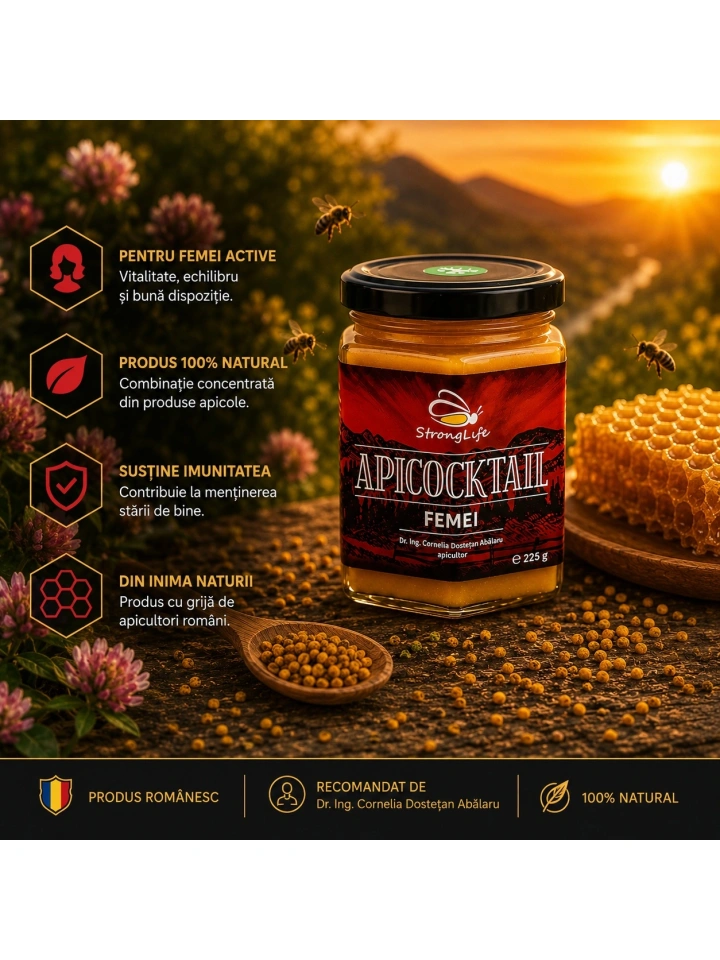 ApiCocktail® Femei - 225g cocktail apicol pentru imunitate din miere, polen, propolis, laptisor de matca by Dr. Ing. Cornelia Dostetan Abalaru apicultor - Img 4