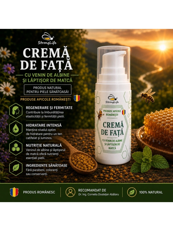 Crema de fata cu venin de albine si laptisor de matca StrongLife - 35g by Dr. Ing. Cornelia Dostetan Abalaru apicultor - Img 2