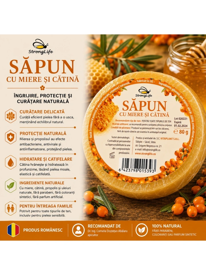 Sapun natural cu miere si catina - 80g by Dr. Ing. Cornelia Dostetan Abalaru apicultor - Img 2