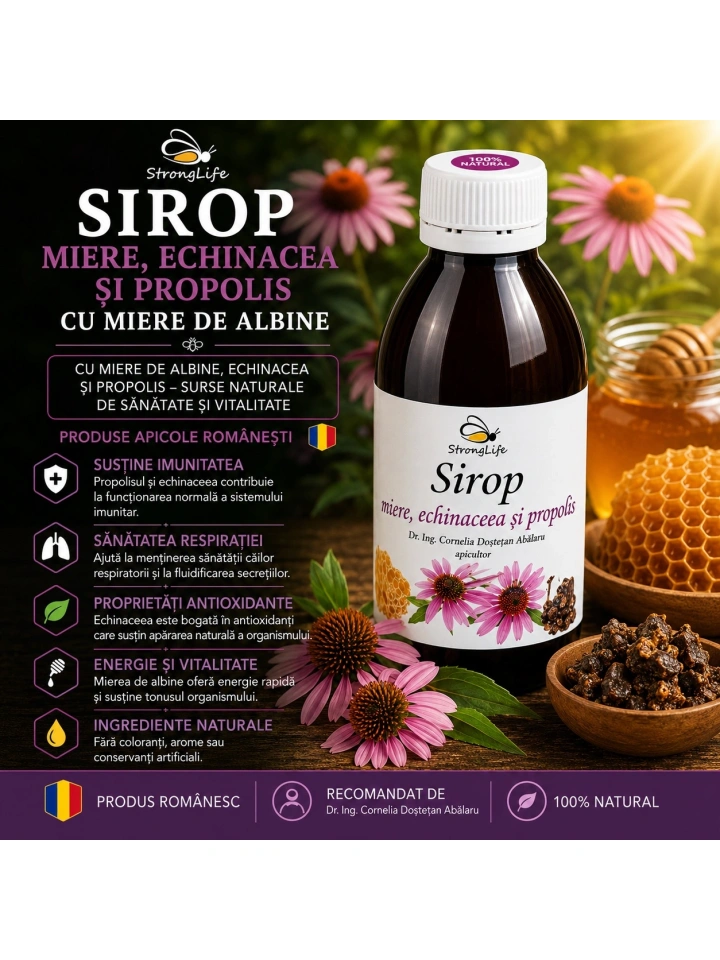 Sirop de echinacea si propolis cu miere de albine - 200ml by Dr. Ing. Cornelia Dostetan Abalaru apicultor - Img 3