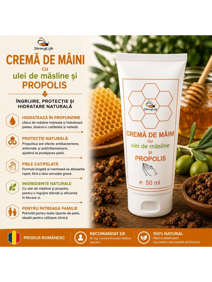 Crema de maini cu ulei de masline si propolis - 50ml by Dr. Ing. Cornelia Dostetan Abalaru apicultor - Img 2