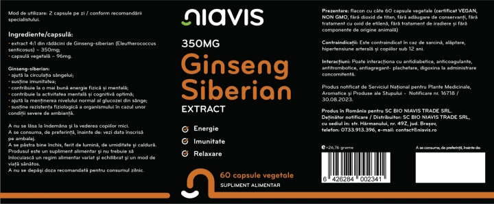 Ginseng Siberian Extract 350mg 60cps - Img 2