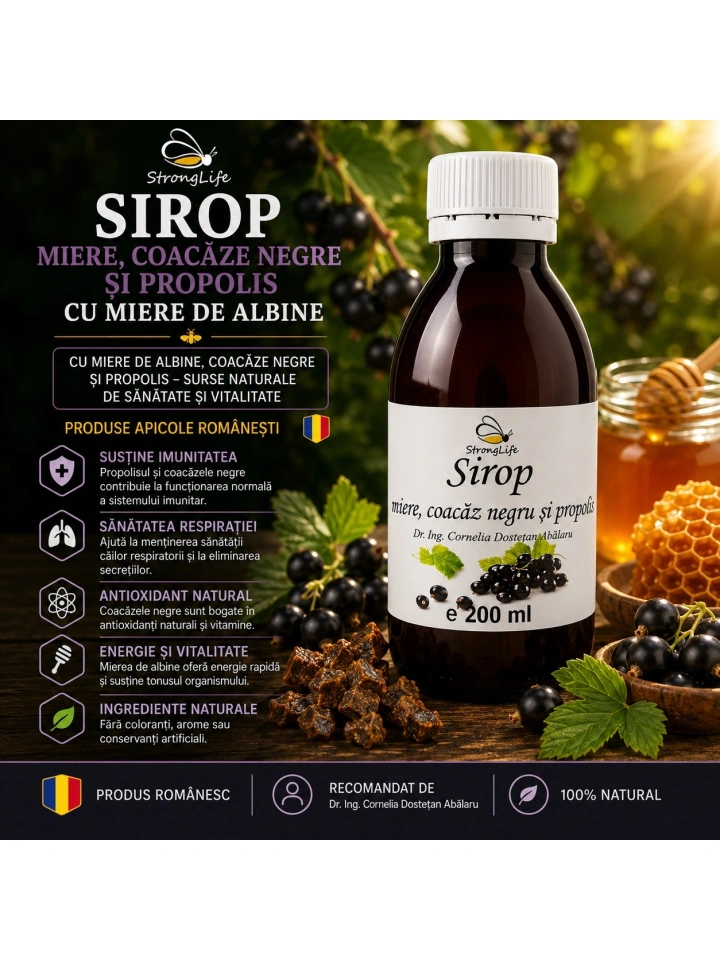 Sirop de coacaze negre si propolis cu miere de albine - 200ml by Dr. Ing. Cornelia Dostetan Abalaru apicultor - Img 2