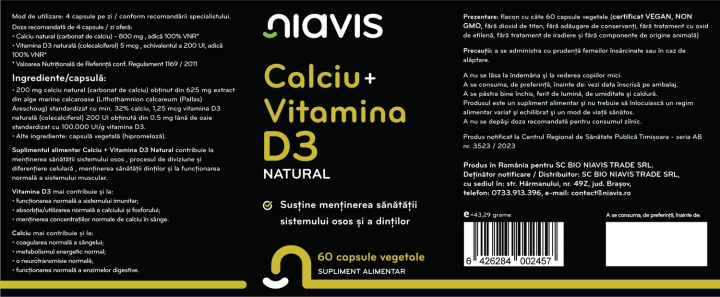 Calciu + Vitamina D3 Natural 60 cps - Img 2