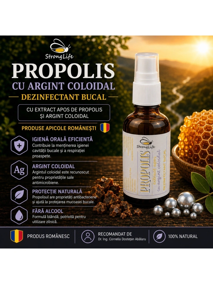 Propolis cu argint coloidal - dezinfectant bucal - 50 ml by Dr. Ing. Cornelia Dostetan Abalaru apicultor - Img 3