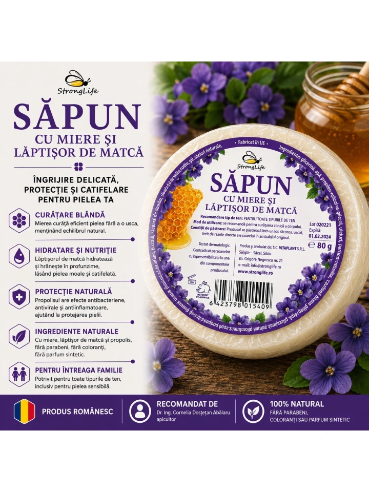 Sapun natural cu miere si laptisor de matca - 80g by Dr. Ing. Cornelia Dostetan Abalaru apicultor - Img 2