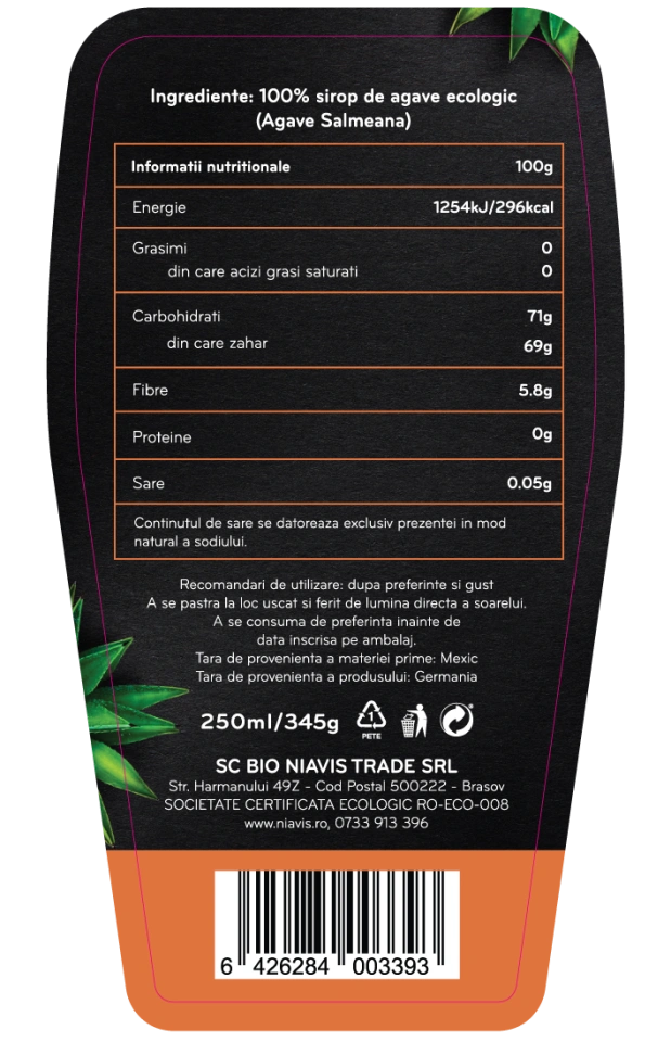 Sirop de Agave Dark Ecologic/BIO 250ml/345g - Img 2