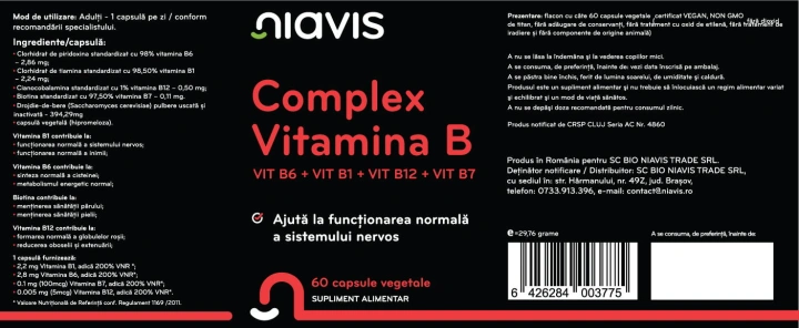 Vitamina B Complex - Vit B6 + Vit B1 + Vit B12 + Vit B7 60CPS - Img 2