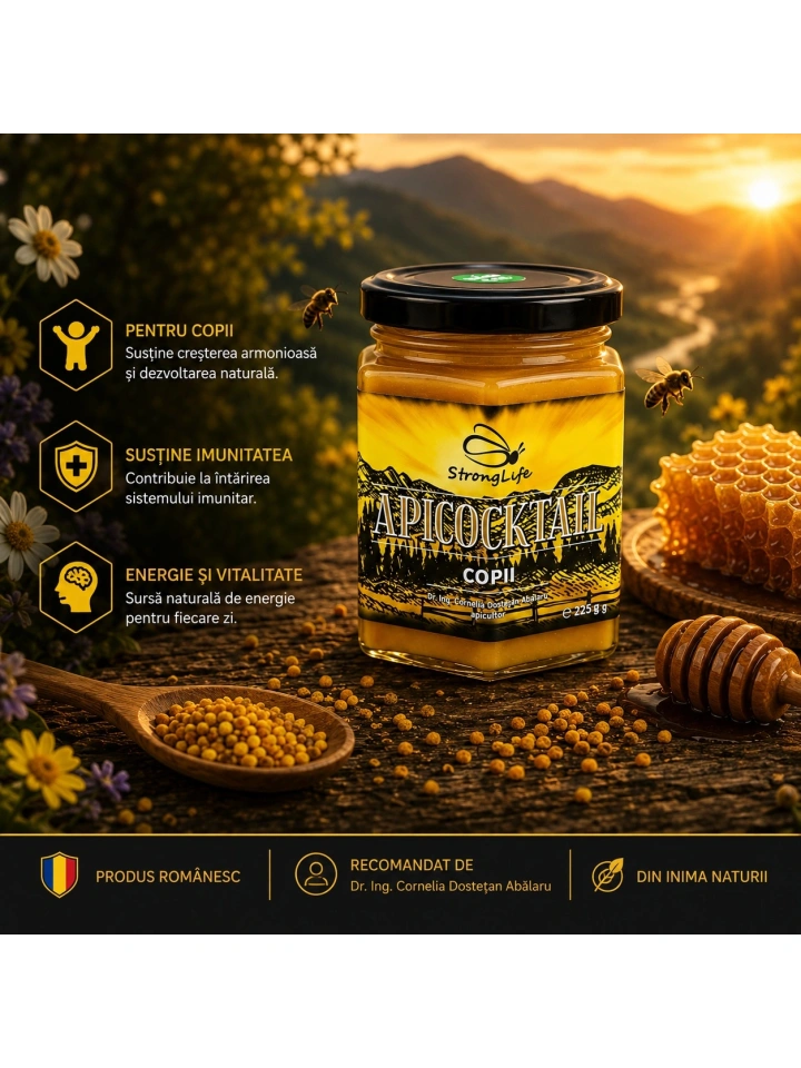 ApiCocktail® Copii - 225g cocktail apicol pentru imunitate din miere, polen, propolis, laptisor de matca by Dr. Ing. Cornelia Dostetan Abalaru apicultor - Img 4