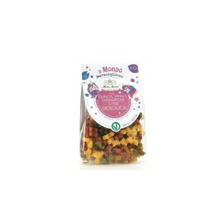 Paste unicorni tricolore cu porumb, sfecla, spanac si quinoa bio 250g Pasta Natura - Img 1