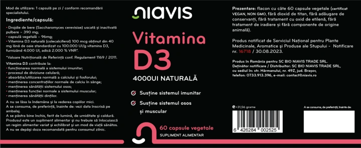 Vitamina D3 4000ui Naturala 60 cps - Img 2