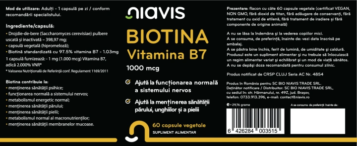 Biotina - Vitamina B7 1000mcg 60cps - Img 2