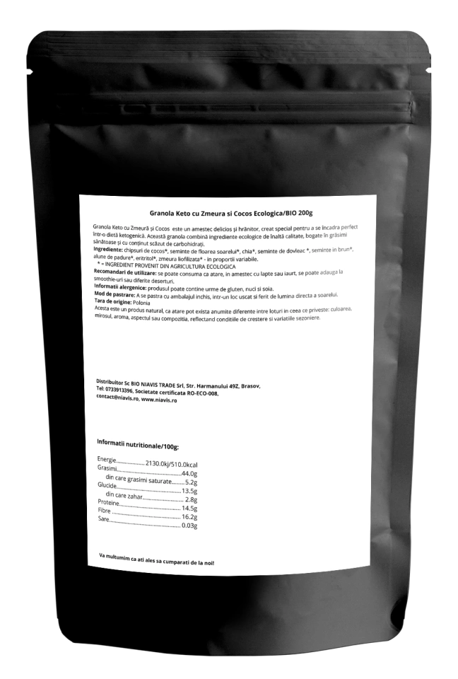 Granola Keto cu Zmeura si Cocos Ecologica/BIO 200g - Img 2