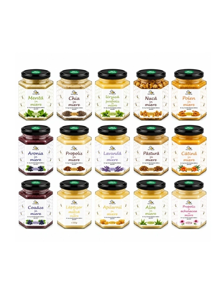 Pachet specialități cu miere – 15 sortimente naturale StrongLife, 15 × 225 g - Img 3
