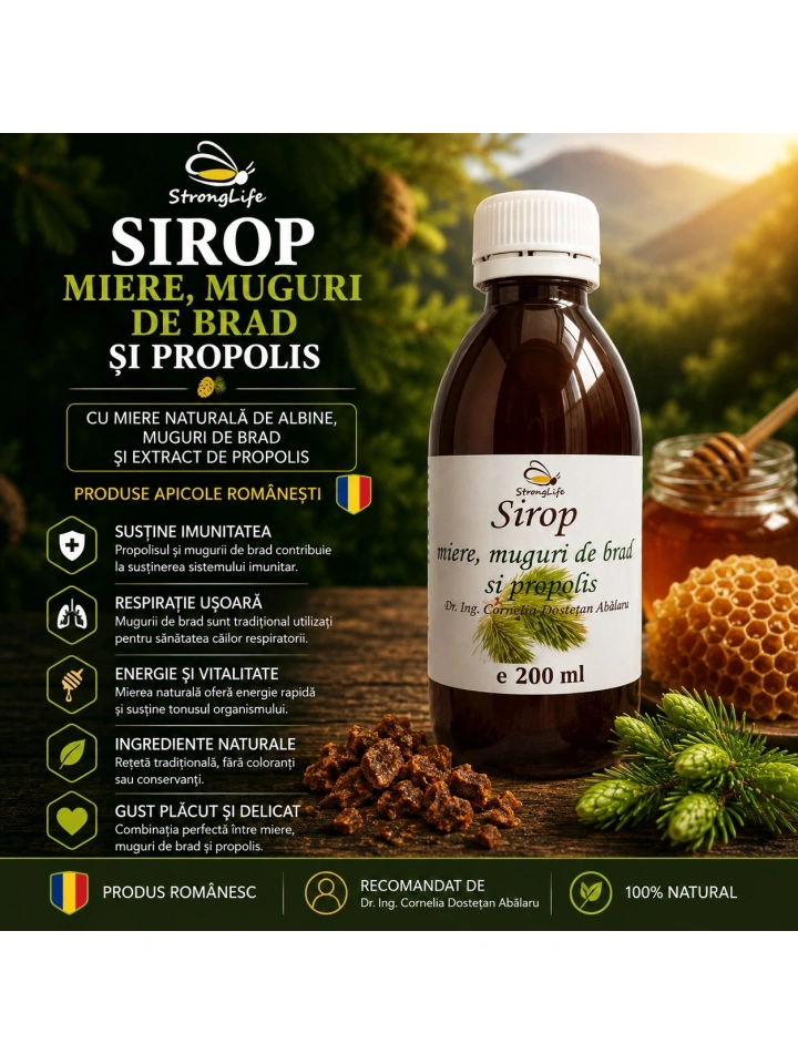 Sirop din muguri de brad si propolis cu miere de albine - 200ml by Dr. Ing. Cornelia Dostetan Abalaru apicultor - Img 3