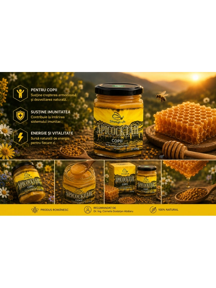 ApiCocktail® Copii - 225g cocktail apicol pentru imunitate din miere, polen, propolis, laptisor de matca by Dr. Ing. Cornelia Dostetan Abalaru apicultor - Img 5
