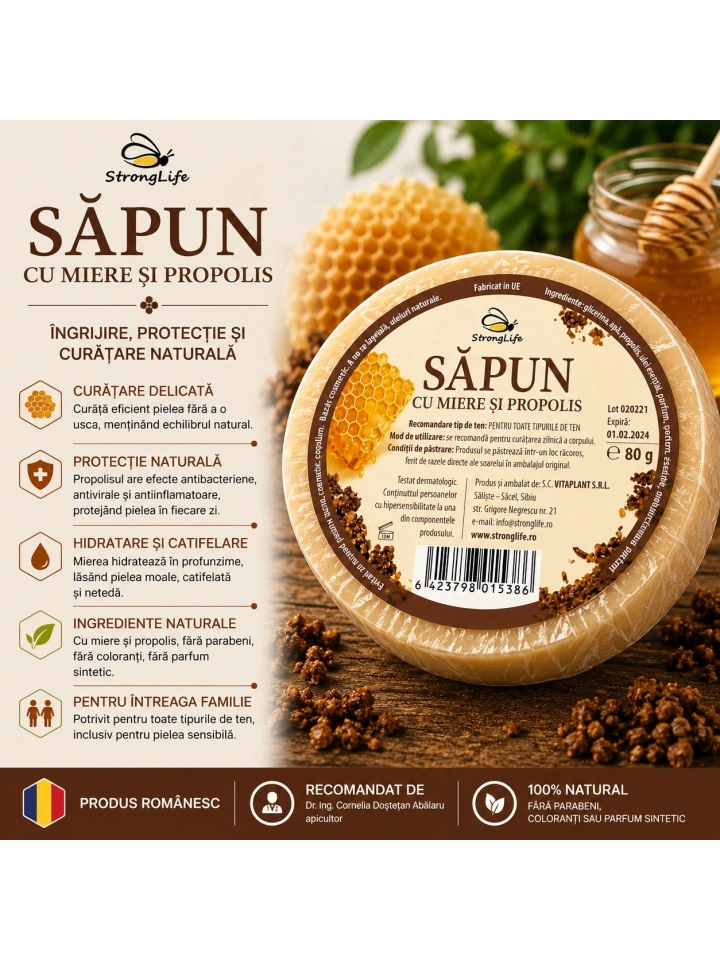Sapun natural cu miere si propolis - 80g by Dr. Ing. Cornelia Dostetan Abalaru apicultor - Img 2