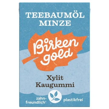 Guma de mestecat cu tea tree si menta indulcita cu xylitol 20 drajeuri 28g Birkengold