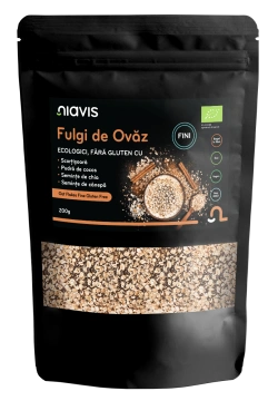 Fulgi de Ovaz Fini Fara Gluten cu Scortisoara, Pudra de Cocos, Chia si Seminte de Canepa Ecologici/Bio 200g