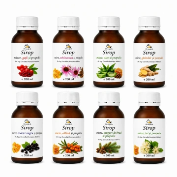 Pachet siropuri naturale cu miere și propolis StrongLife – 8 sortimente, 8 × 200 ml