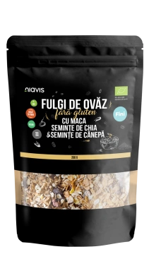 Fulgi de Ovaz Fini Fara Gluten cu Maca, Chia si Seminte de Canepa Ecologici/Bio 200g