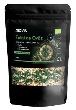 Fulgi de Ovaz Fini Fara Gluten cu Spirulina, Chia si Seminte de Canepa Ecologici/Bio 200g
