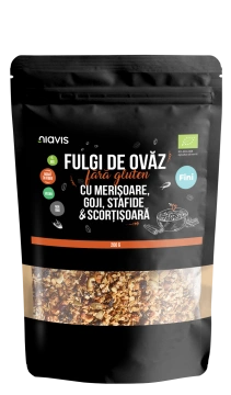 Fulgi de Ovaz Fini Fara Gluten cu Merisoare, Goji, Stafide si Scortisoara Ecologici/Bio 200g
