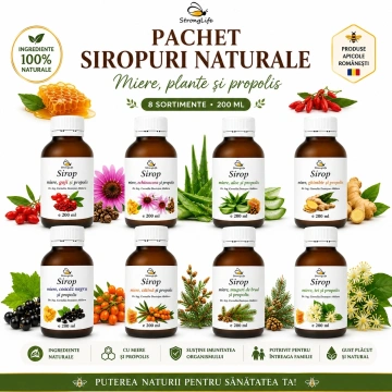 Pachet siropuri naturale cu miere și propolis StrongLife – 8 sortimente, 8 × 200 ml - Img 2