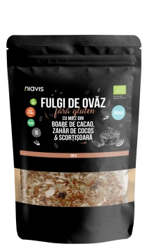 Fulgi de Ovaz Fini Fara Gluten cu Miez din Boabe de Cacao, Zahar de Cocos si Scortisoara Ecologici/Bio 200g