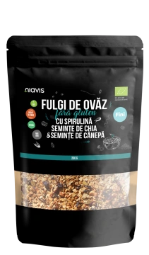 Fulgi de Ovaz Fini Fara Gluten cu Spirulina, Chia si Seminte de Canepa Ecologici/Bio 200g - Img 2