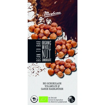 Ciocolata cu lapte si alune de padure, bio, 100g, Meybona