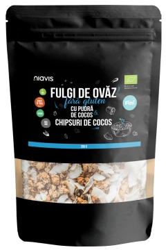 Fulgi de Ovaz Fini Fara Gluten cu Pudra de Cocos si Chipsuri de Cocos Ecologici/Bio 200g