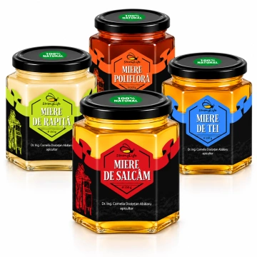 Pachet 4 sortimente de miere naturală StrongLife – salcâm, tei, rapiță și polifloră – 4 × 350g