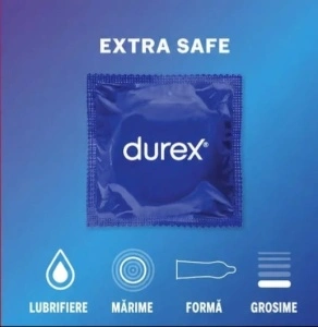 Prezervative clasice Durex Classic Extra Safe, lubrifiate si rezistente, 56 mm