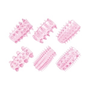 Set manșoane TOYZ4LOVERS Pleasure, pentru stimulare intensă și îngroșare, cu 6 tipuri de striații, roz transparent