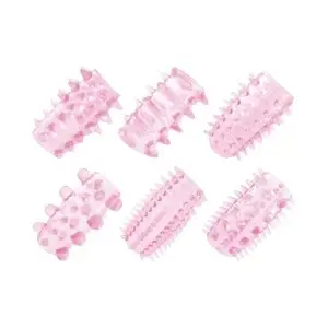 Set manșoane TOYZ4LOVERS Pleasure, pentru stimulare intensă și îngroșare, cu 6 tipuri de striații, roz transparent