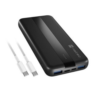 Baterie externa Natec, capacitate 10000 mAh, 3 porturi USB, baterie Li- Polymer, negru