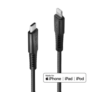 Cablu Lindy 3m Type C to Lightning, Black, Reinforced, PD 2.0